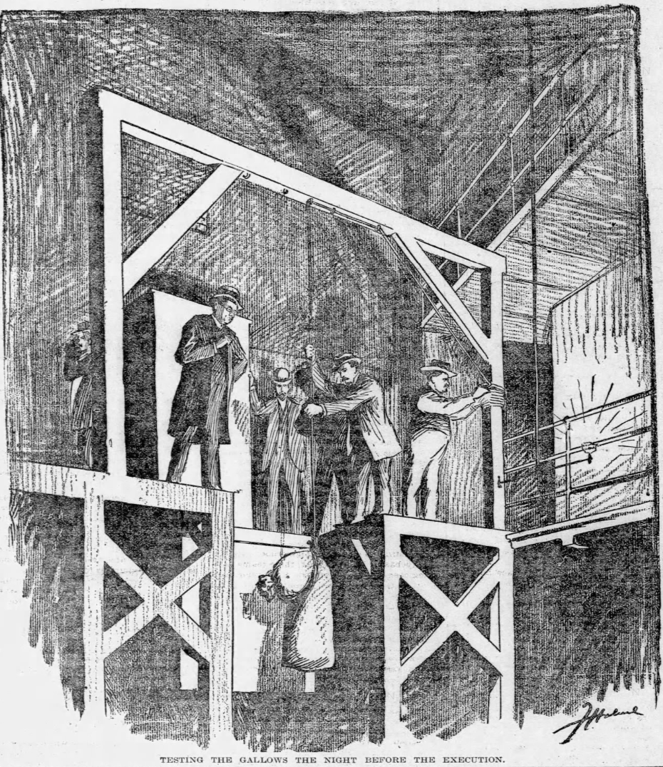 New Virtual Tour Tonight (Wed, 8pm CDT) - Did they Hang the Wrong Man? - mailchi.mp/a927eb0be756/n…   (In the pic: hanging a sand bag to condition the rope).