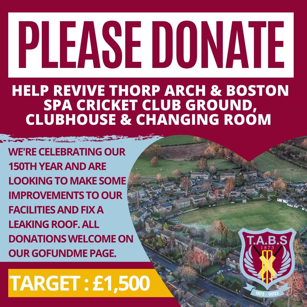 Can you help us by donating to our GoFundMe campaign to improve our cricket club and fix a leaking roof ahead of our 150th anniversary year? We've got a target of £1,500. For more details and to donate: gofund.me/1674d482