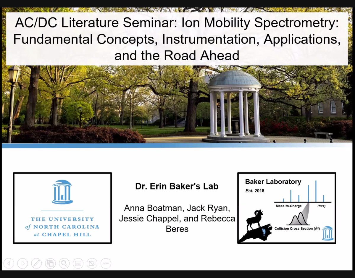 BakerLabMS's tweet photo. Great job @J_Ryan33, @JessieChappel, @aspiring_anna, and @Becca_Beres98 on your AC/DC seminar presentations on Ion Mobility! Thanks to everyone who joined us today! #MassSpec https://t.co/81aapmXWW3