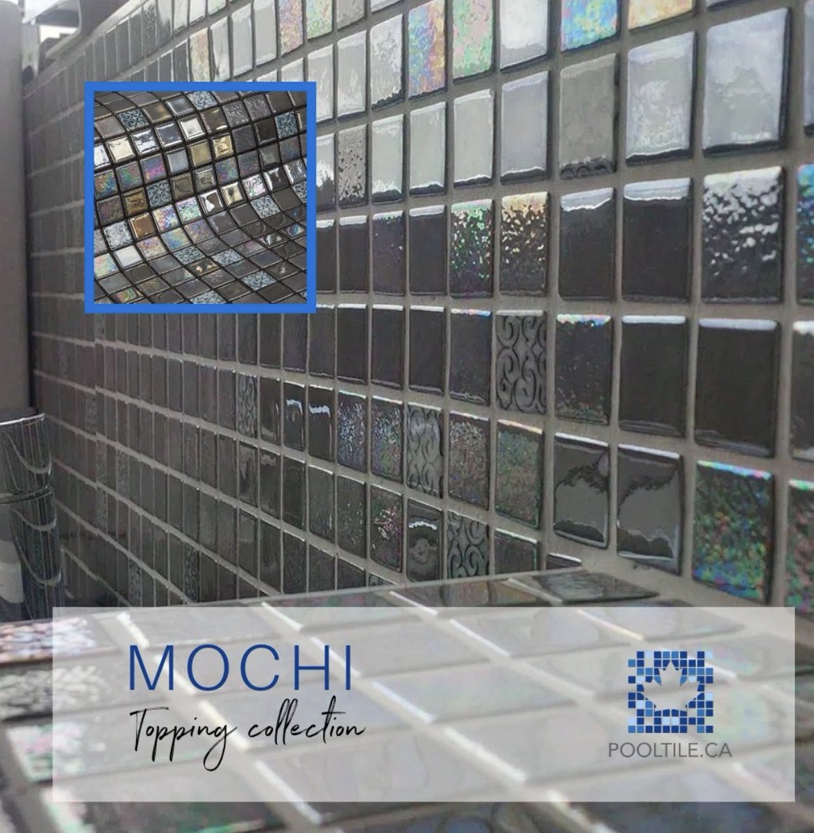 Ask us how you can add a sweet element to your swimming pool, spa, sauna, or wellness space with the Mochi pool tiles. #outdoorpool #indoorpool #tileideas #poolproducts #glowinthedark #poolcontractor