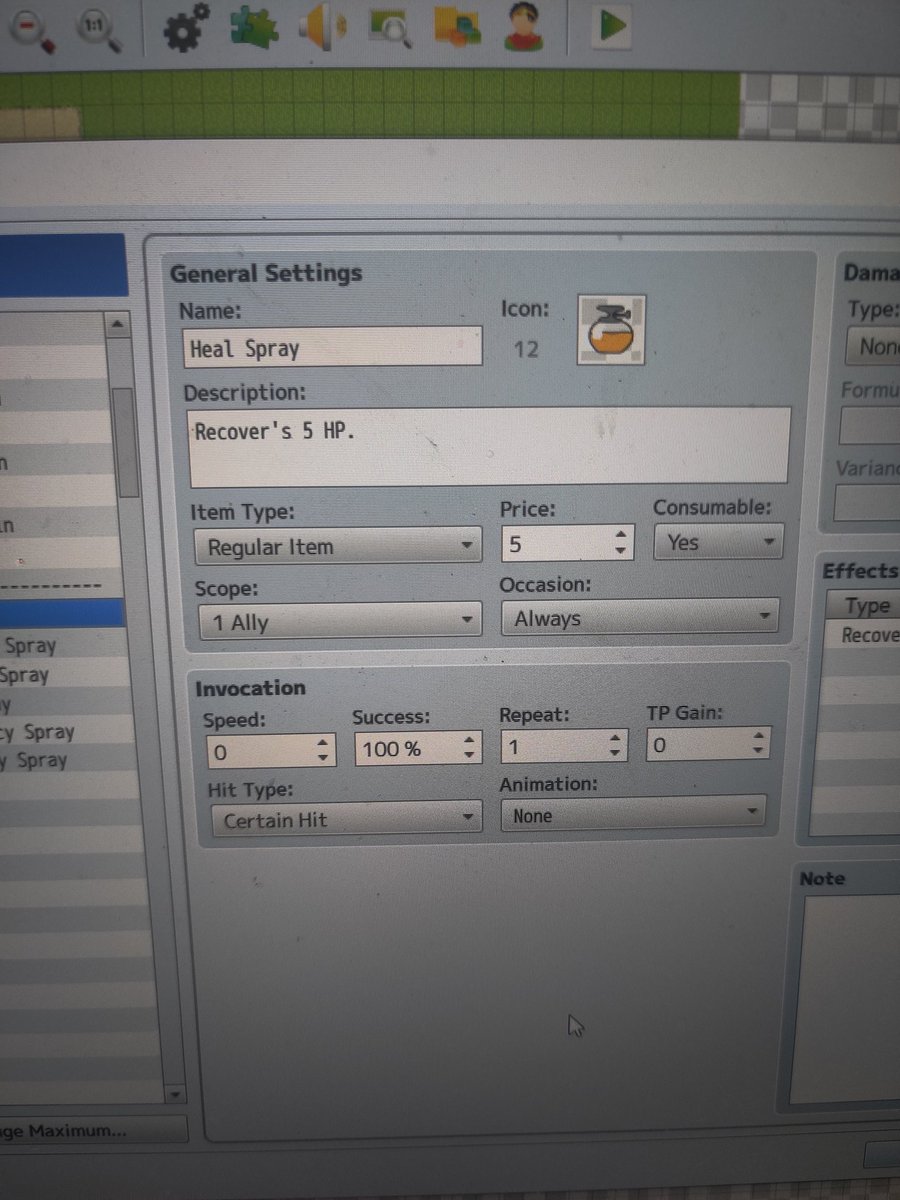 What's this? There are ITEMS in this game? Here is a Heal spray, the most basic healing item!