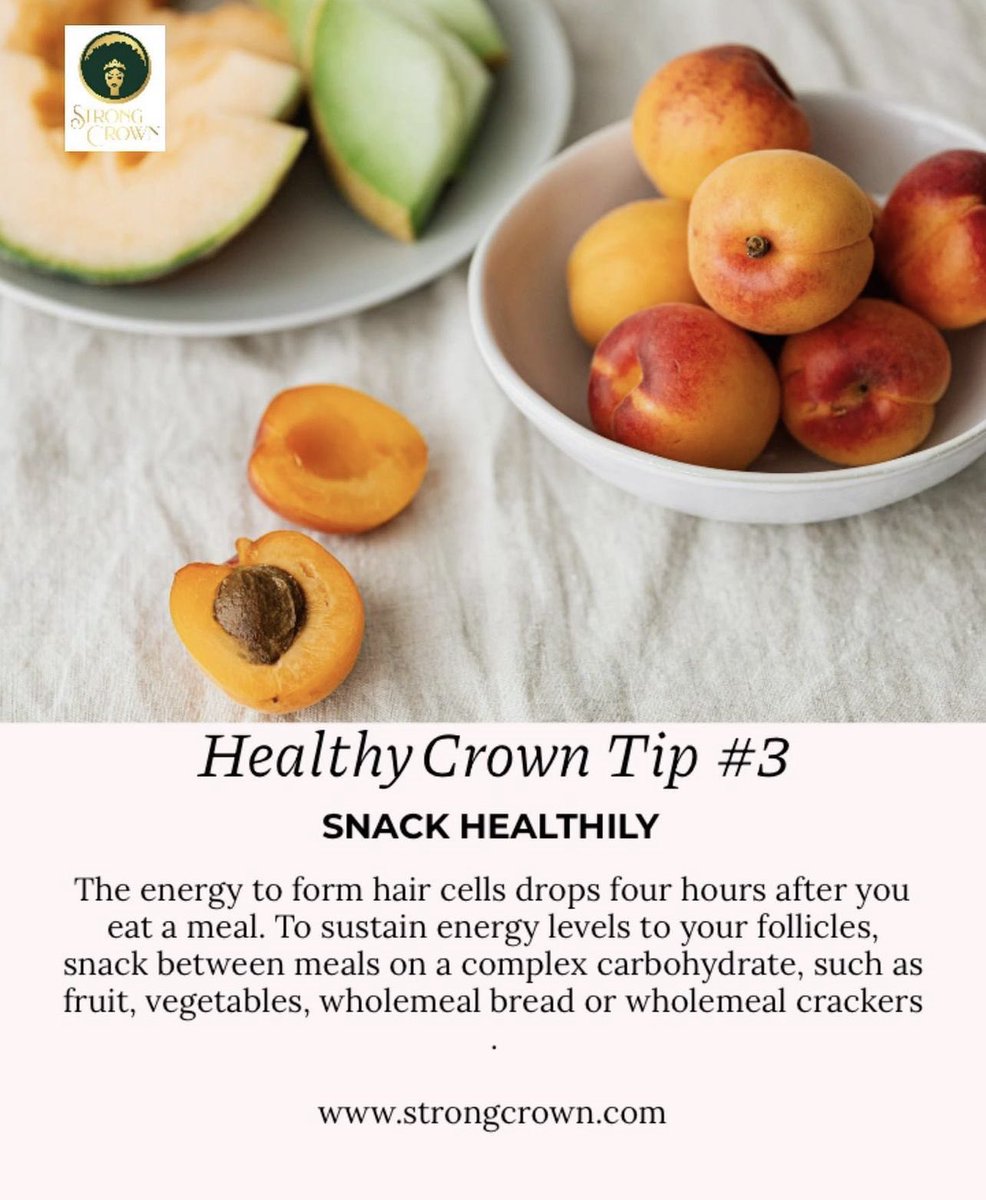 The energy to form hair cells drops four hours after you eat a meal. To sustain energy levels to your follicles, snack between meals on a complex carbohydrate, such as fruit, vegetables, wholemeal bread or wholemeal crackers.
-
strongcrown.com
-
#healthyhair