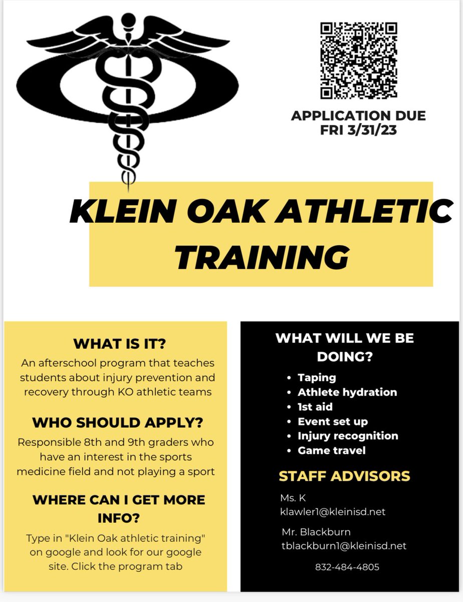 KOHSSportsMed's tweet photo. Time to apply ⏰

Do you like sports? What about healthcare? How about both?! If so, think about applying to the student training program or the sports med 1 class.

Info about both opportunities are in the flyers and applications are in our bio

APPLICATIONS DUE MARCH 31 https://t.co/ZXMgMzOUv1