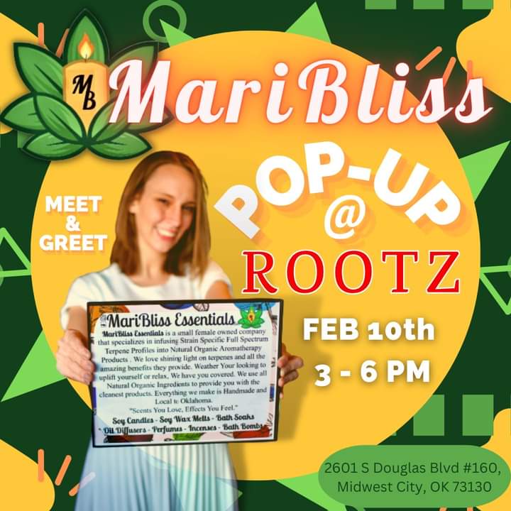 RootzMWC's tweet photo. This Friday! We are doing a Buy 1 Get 1 Half Off Sale! No Med Card Required! #MariBliss #Rootz #Oklahoma #Terpenes #RollOns #BathSoaks #Candles https://t.co/gM4HuDryrH