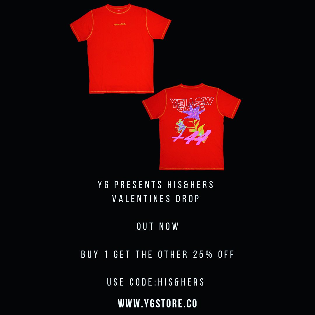 YellowGateBrand's tweet photo. YG PRESENTS HIS&amp;HERS VALENTINES DROP

BUY 1 GET THE OTHER 25% OFF 
USE CODE: HIS&amp;HERS

Cop dat.
https://t.co/FZxXY9QXEy https://t.co/BUDt68lCTb