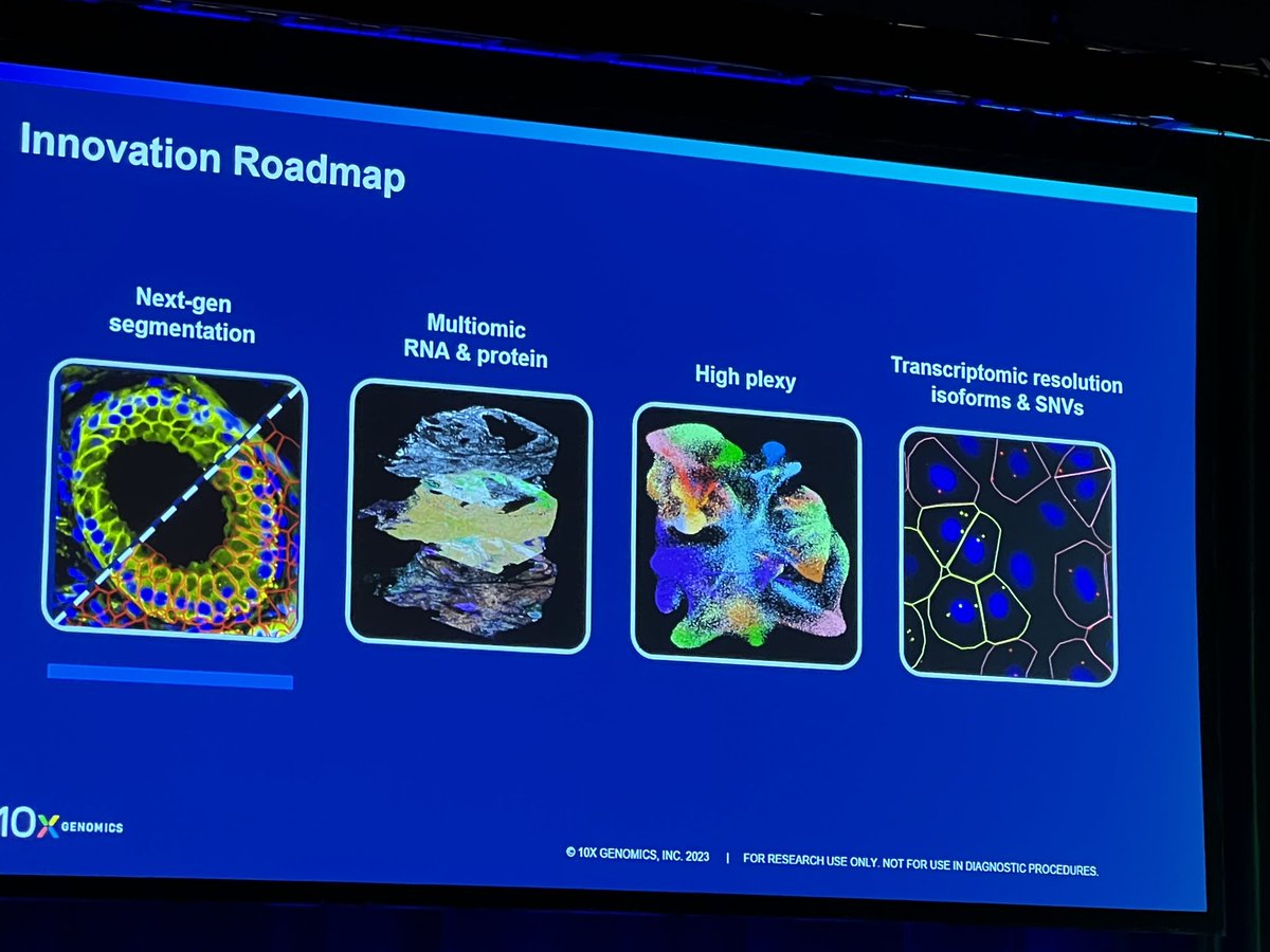 <a href="/10xGenomics/">10x Genomics</a> roadmap includes 5,000-plex RNA probes on Xenium imaging, and allele and Isoform mapping in situ; claim of no upper bound for density of RCA probes in situ #AGBT23