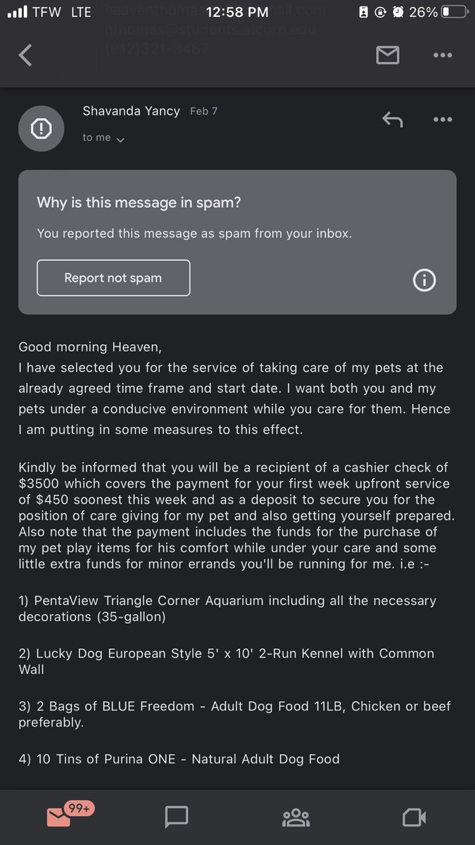 HeavenMonique3's tweet photo. ATTENTION ALCORN STUDENT BODY ‼️ If you have received this email and replied, please BLOCK this person! It is a SCAM. DO NOT SHARE PERSONAL INFORMATION!! Alcorn has not done anything to better protect us from situations like these, so head this warning!! https://t.co/l8aYFAxe5m