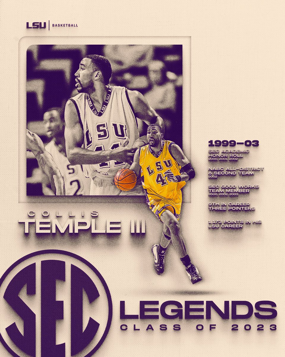 Collis Temple III will be honored as our SEC Basketball Legend for the class of 2023 at this year’s SEC Tournament!

🔗: lsul.su/3DShecw