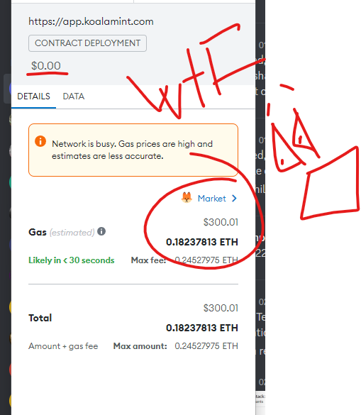 OMG>> wtf is up with GAS right now.
a ZERO cost contract deployment is $300 in gas 😳🤔🤬😡😱💩☠️
#ethereum #nft