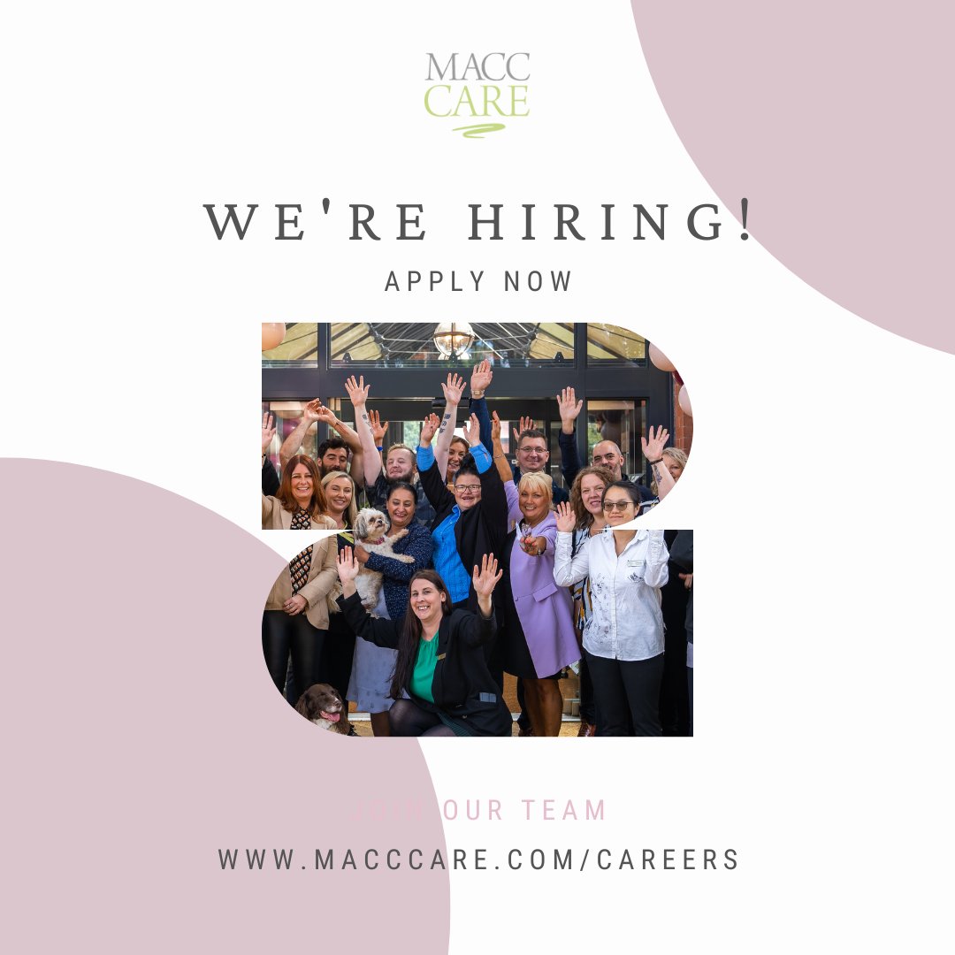 We are hiring! 

We have a variety of roles available across our homes, from Activities Coordinator to Registered Nurse. 

Take a look at our vacancies and apply today: macccare.com/careers

#Hiring #MaccCare #Care #CareerInCare