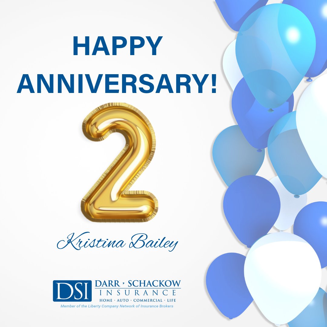 DarrSchackow's tweet image. Today we'd like to take this opportunity to thank Kristiana Bailey for two years of dedicated service and loyalty to Darr Schackow Insurance. 
Happy work anniversary, Kristiana! Thank you for all that you do for us and our customers! 
#DSI #LibertyPartner #FLInsurance