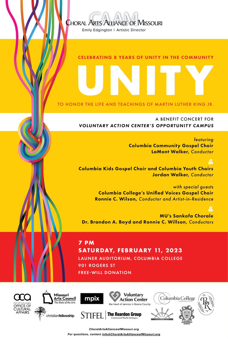 This Saturday, you can support VAC and listen to beautiful music at the same time by attending the Choral Arts Alliance of Missouri's Unity concert. It will be held at Columbia College's Launer Auditorium at 7 PM - we hope to see you there!🎶