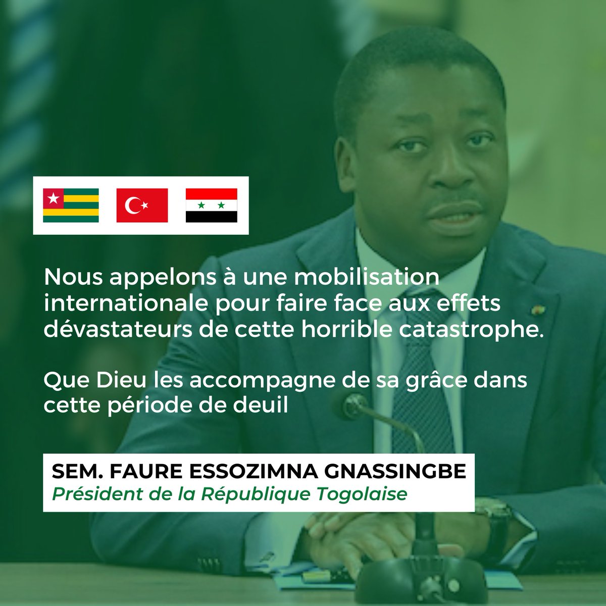 Be_Francine's tweet photo. Que Dieu accompagne nos deux pays frères de sa grâce dans cette période tragique de deuil
#Togo #Turquie #Syrie #TT228 https://t.co/Oyum02OLeX