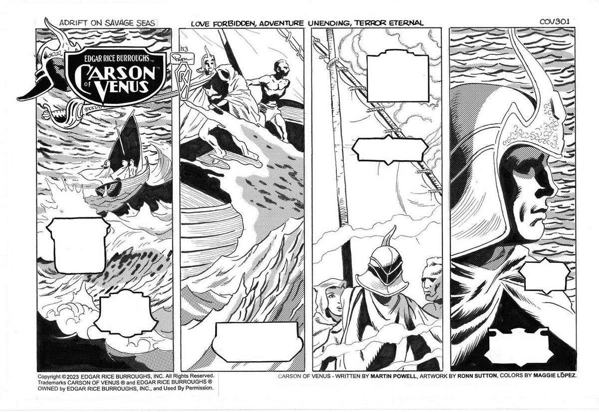 "Adrift on Savage Seas," Episode 301 of #ERB, Inc.'s #CARSONofVENUS™ webcomic, now LIVE!
Adapted from Edgar Rice Burroughs' original Venus novels
Script: @MartinPowell221; art: Ronn Sutton; colors: 
<a href="/PY_M1306/">Makki</a>
Preview plus roughs, pencils, and inks
#Amtor edgarriceburroughs.com/comics/