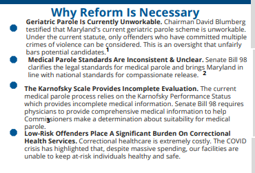 MarylandOPD's tweet photo. Compassionate Release needs improvement in Maryland. We are so excited to support #sb98 and #hb157! We are so grateful to @shellyhettleman and @DavidMoon2014 for their lead sponsorship. And we are SO READY FOR PAROLE REFORM. https://t.co/D7BIf9mJNY