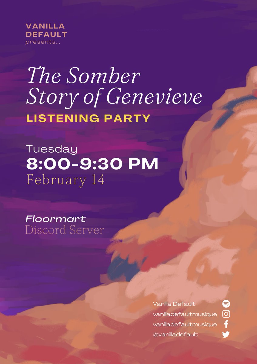 Good evening, dear friends.

We are cordially inviting you to our listening party/virtual EP launch this coming Valentine's Day. Come hang out with us and bring your loved ones, too!

⬇️⬇️JOIN US HERE!⬇️⬇️
bit.ly/GenevieveEP