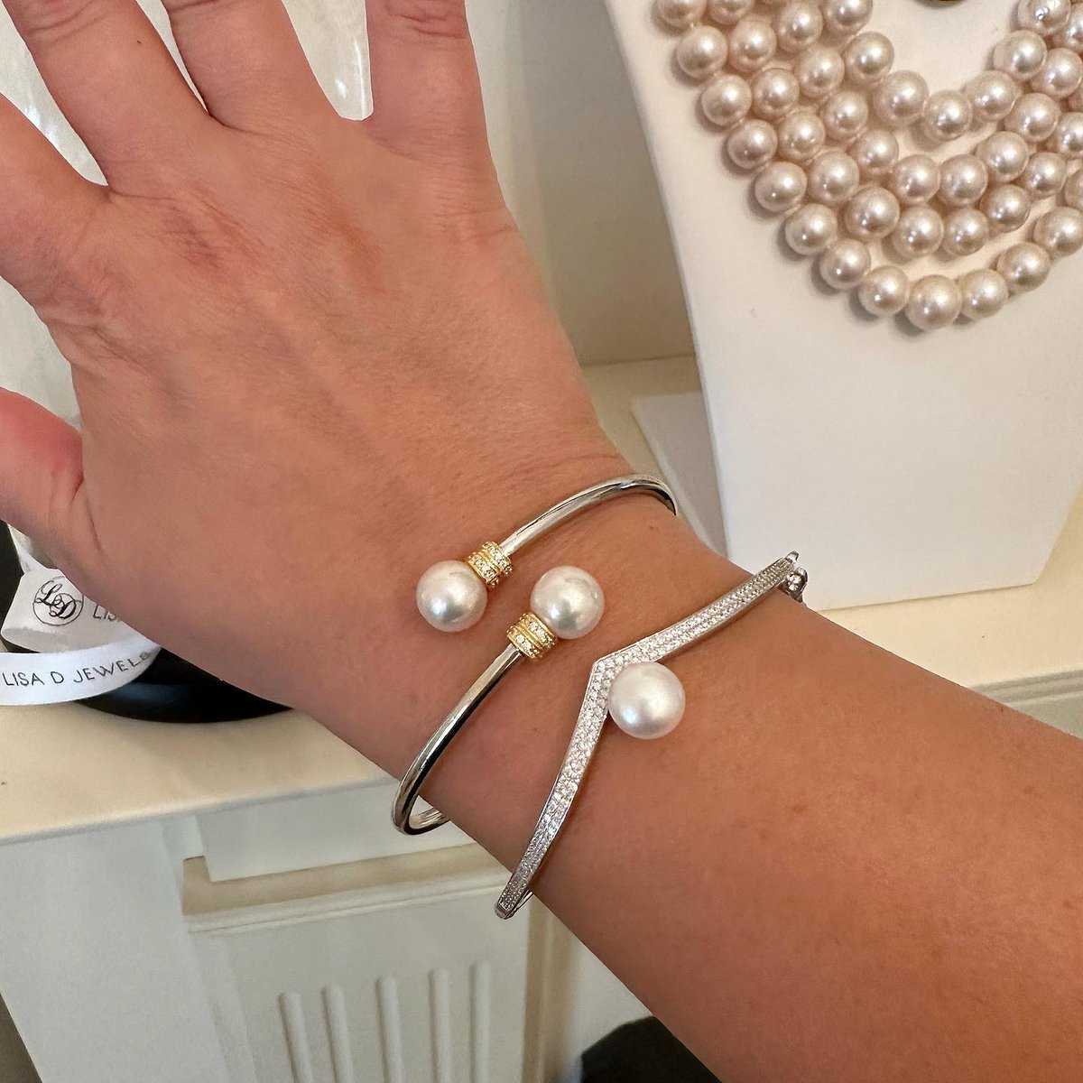 Sterling Silver Freshwater Pearl bangles. Both $399. Contact Lisa D to purchase #lisadjewels #bangle #pearls #freshwaterpearls #pearljewelry #pearljewellery #buttonpearl #sterlingsilver #silverbangles #pearlbangles #jewelry #jewellery #adelaide #christmas #giftideas