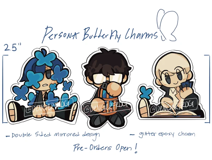 Ever wanted a (mostly) silent companion to accompany you through life's daily adventures? 

Well now you can with these Persona Protagonist Butterfly Charms!

They'll be available to pre-order for two weeks, so pick up a travel buddy while you can. [link below]

#persona 🦋 