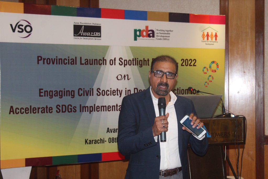 MZRAWAZ's tweet photo. #SpotlightReport on #SDGs successful launched in Karachi today. The participants demands more meaningful engagements & collaborations with #SDGsUnits @PlanComPakistan @SindhSDGs @SCSWPK @SindhGovt1 @PDA4SDGs @VSOPeople @VSO_Intl @AsifChishti @Action4SD @whiteband @malikemal https://t.co/i4VYsOOSSx
