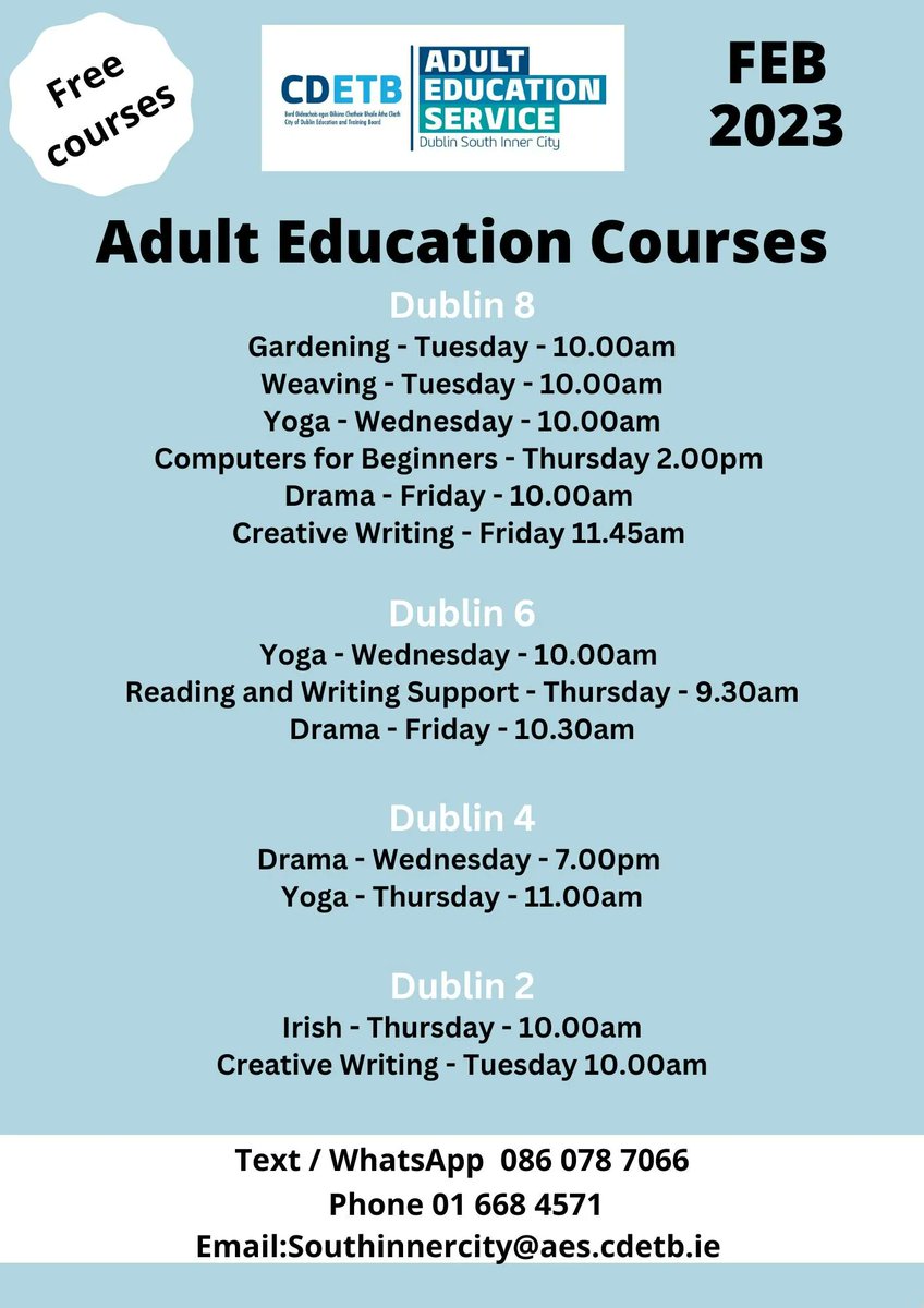 SIC_AdultEd's tweet photo. If you're finding that Spring pep in your step, why not do something for yourself and sign up to one of our Community Education courses? Contact us for more details.

#southinnercitydublin #communityeducation #lifelonglearning #bekindtoyourmind https://t.co/0JzIzK6PMl