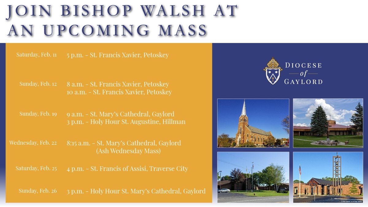 Diocese_Gaylord's tweet photo. Join Bishop Walsh in prayer and observation of Our Lord at one of his scheduled celebrations of Mass. https://t.co/0ifMCTAubJ