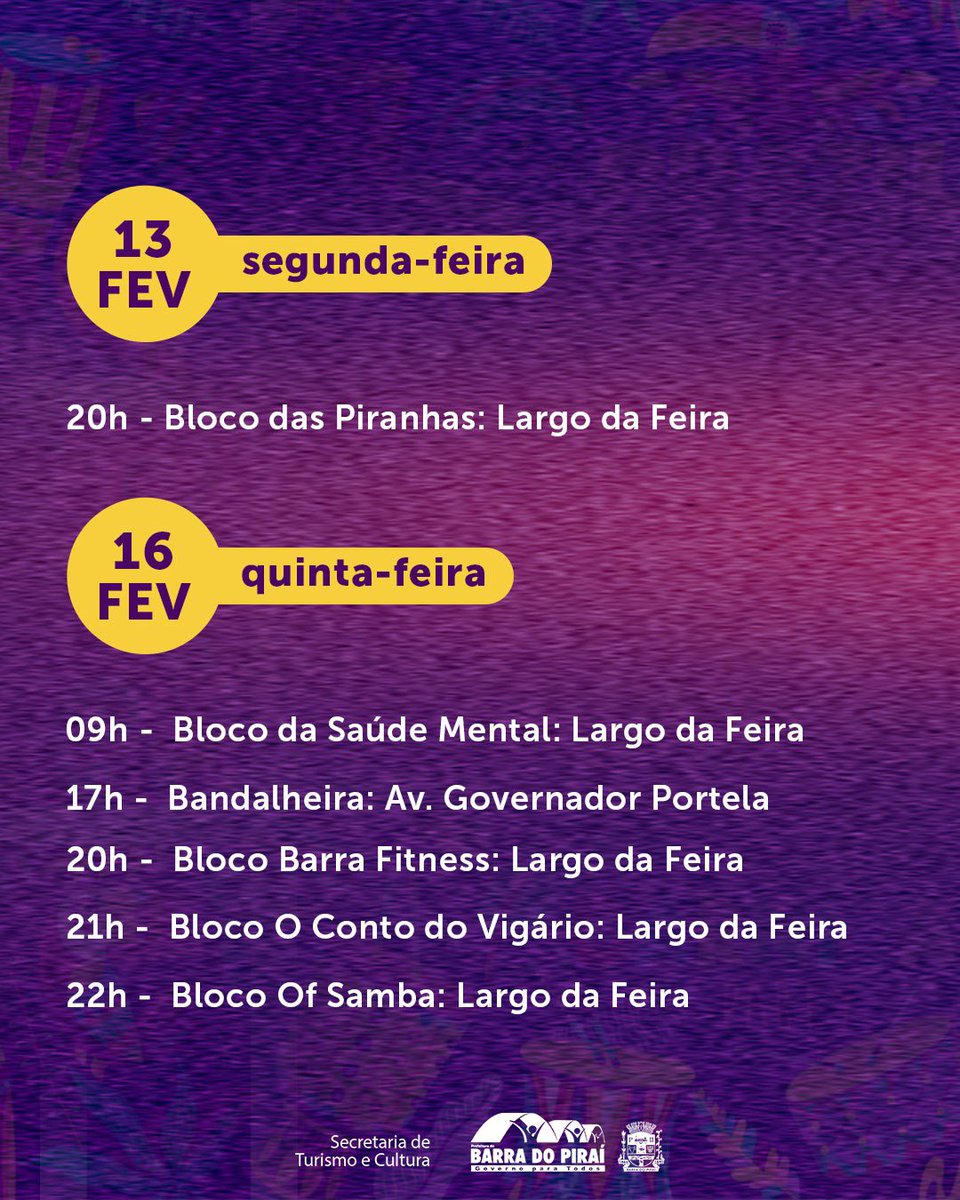 pmbpoficial's tweet photo. O BadoPi Folia vem aí! 🎉
Confira a programação dos blocos que vão rolar por aqui

#Carnaval #SecTurismo #BadoPiFolia #GovernoParaTodos #PMBPOficial https://t.co/JXrFwHLhp4