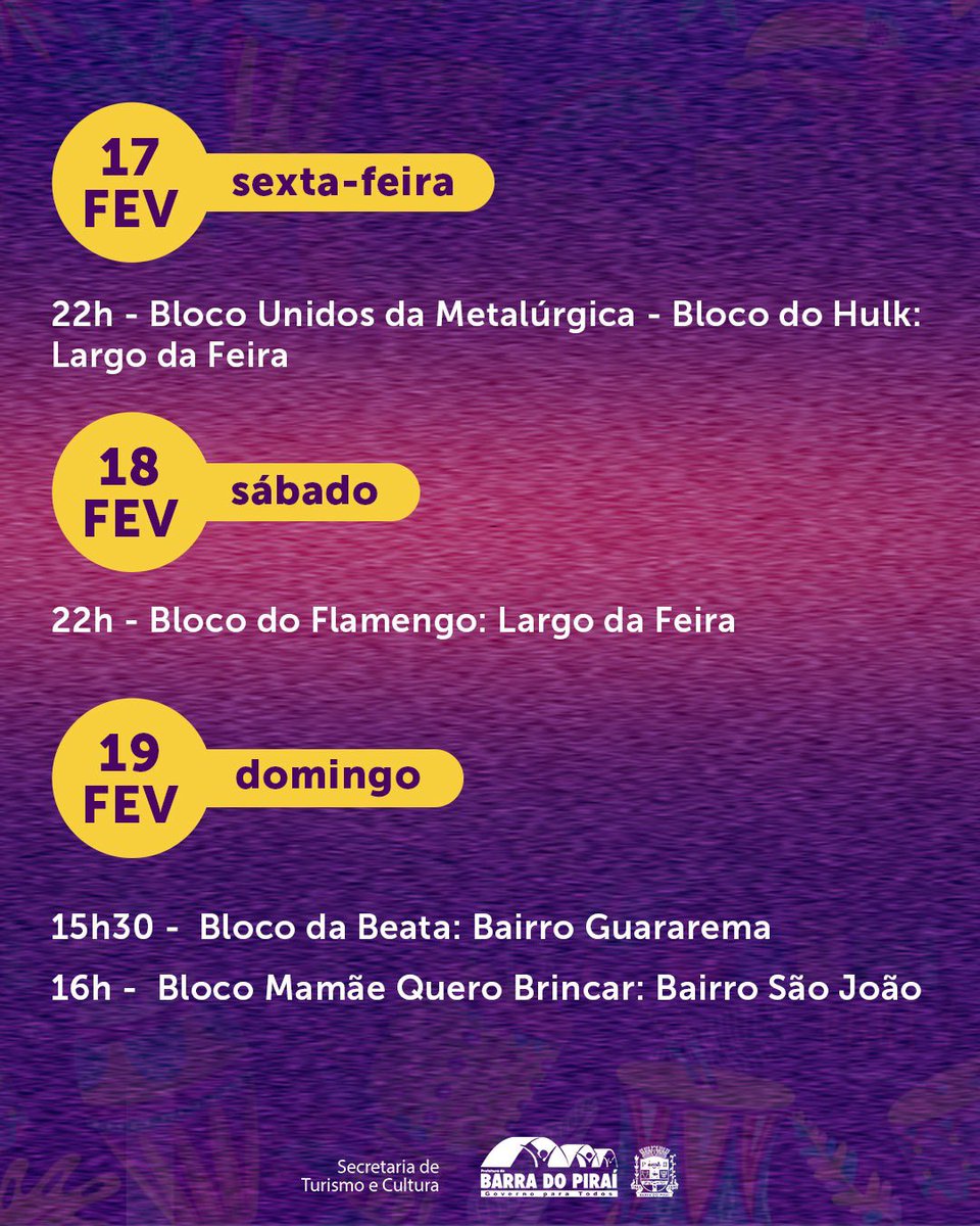 pmbpoficial's tweet photo. O BadoPi Folia vem aí! 🎉
Confira a programação dos blocos que vão rolar por aqui

#Carnaval #SecTurismo #BadoPiFolia #GovernoParaTodos #PMBPOficial https://t.co/JXrFwHLhp4