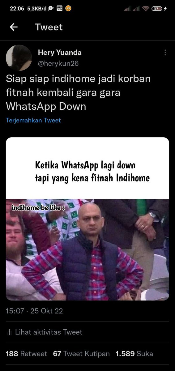 herykun26's tweet photo. Apakah tweet ini akan viral kembali???? Karna WhatsApp Down lagi??? Apakah kali ini memang benar, bahwa Indihome jadi tersangka utama penyebab WhatsApp down:) https://t.co/kpeptkrgzh