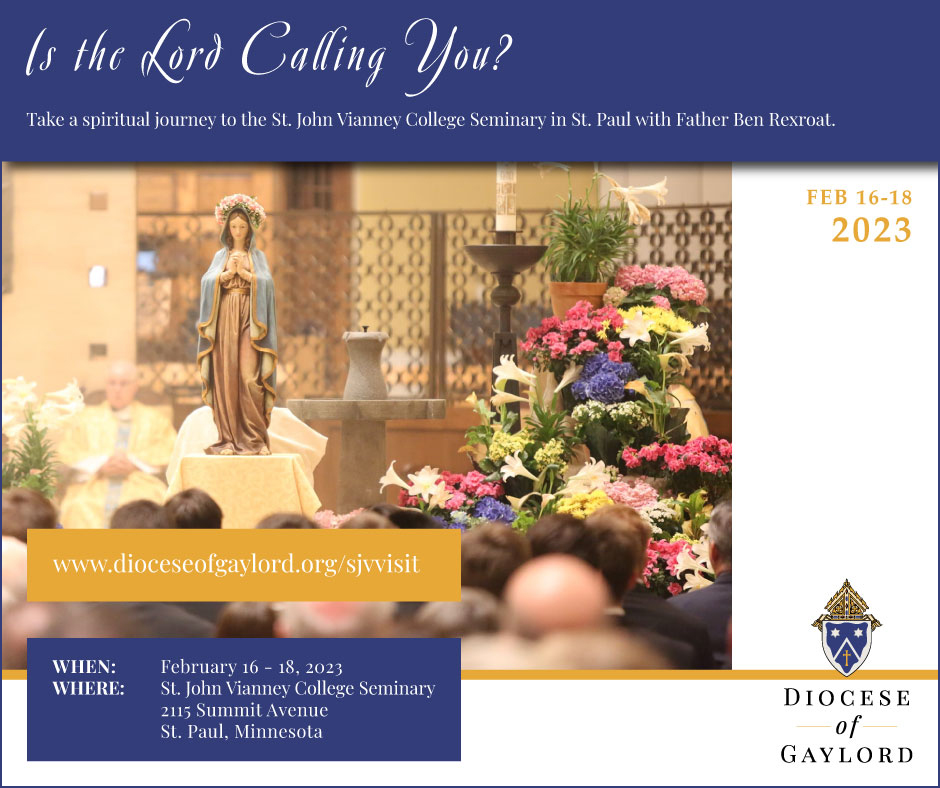 Diocese_Gaylord's tweet photo. Is the Lord calling you? Sign up to visit the St. John Vianney College Seminary to discover the next steps in a consecrated vocation. Check out our website to learn more and register: https://t.co/pvNi9sOJ5H https://t.co/Z71UTq10Ko