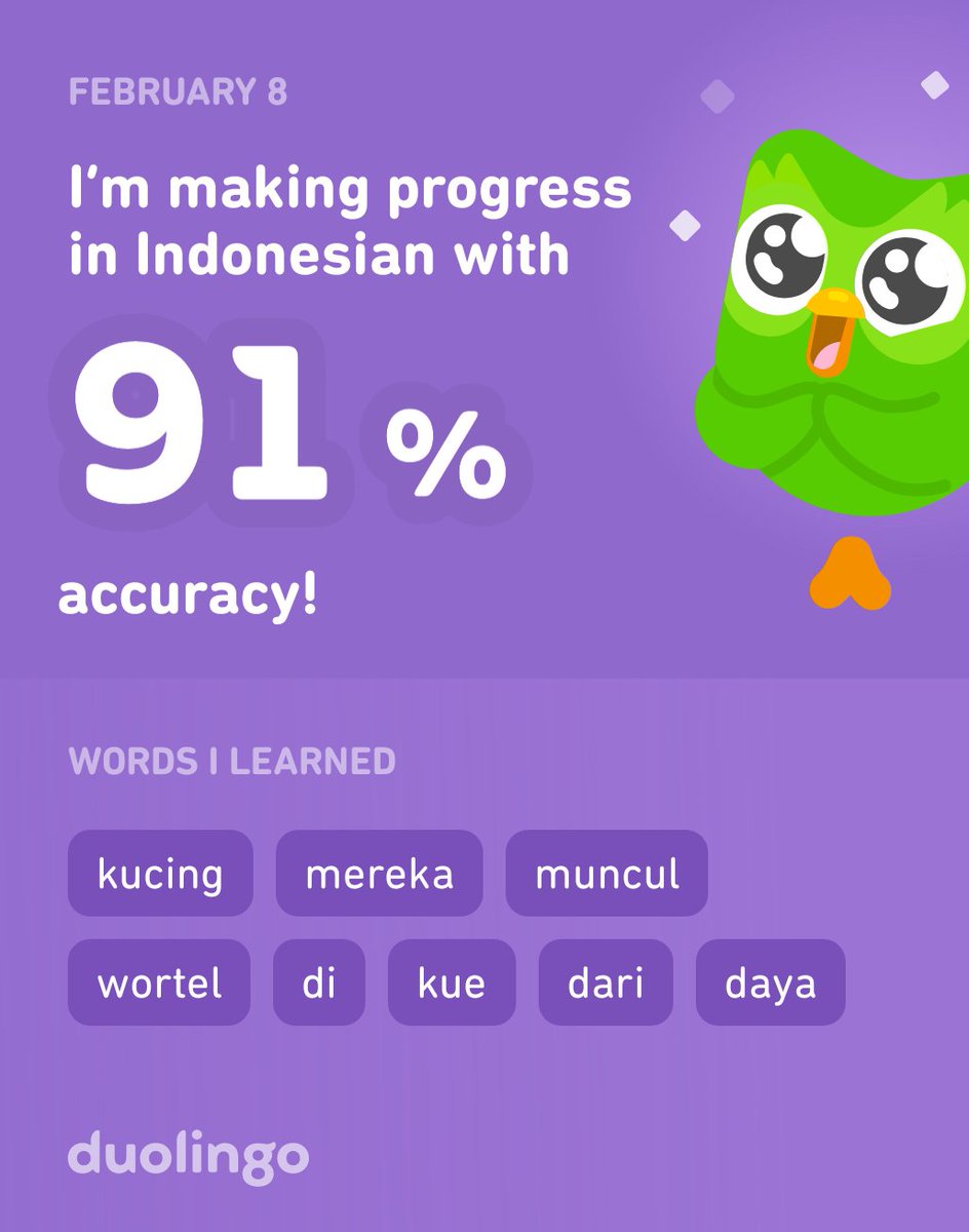 twcnomad's tweet photo. I’m learning Indonesian on Duolingo! It’s free, fun, and effective. https://t.co/r8OTTAJXx3