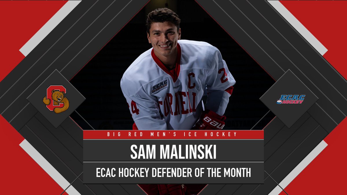 CornellSports's tweet photo. Another award for Sam Malinski!

The @CornellMHockey defenseman has been named @ecachockey's Defender of the Month.

Malinski had 14 points in seven games for the Big Red.

Congrats, Sam!

📰: https://t.co/tp7FytCNzH

#YellCornell 🐻

(📸: Eldon Lindsay/Cornell Athletics) https://t.co/3KLy8Wo3nu