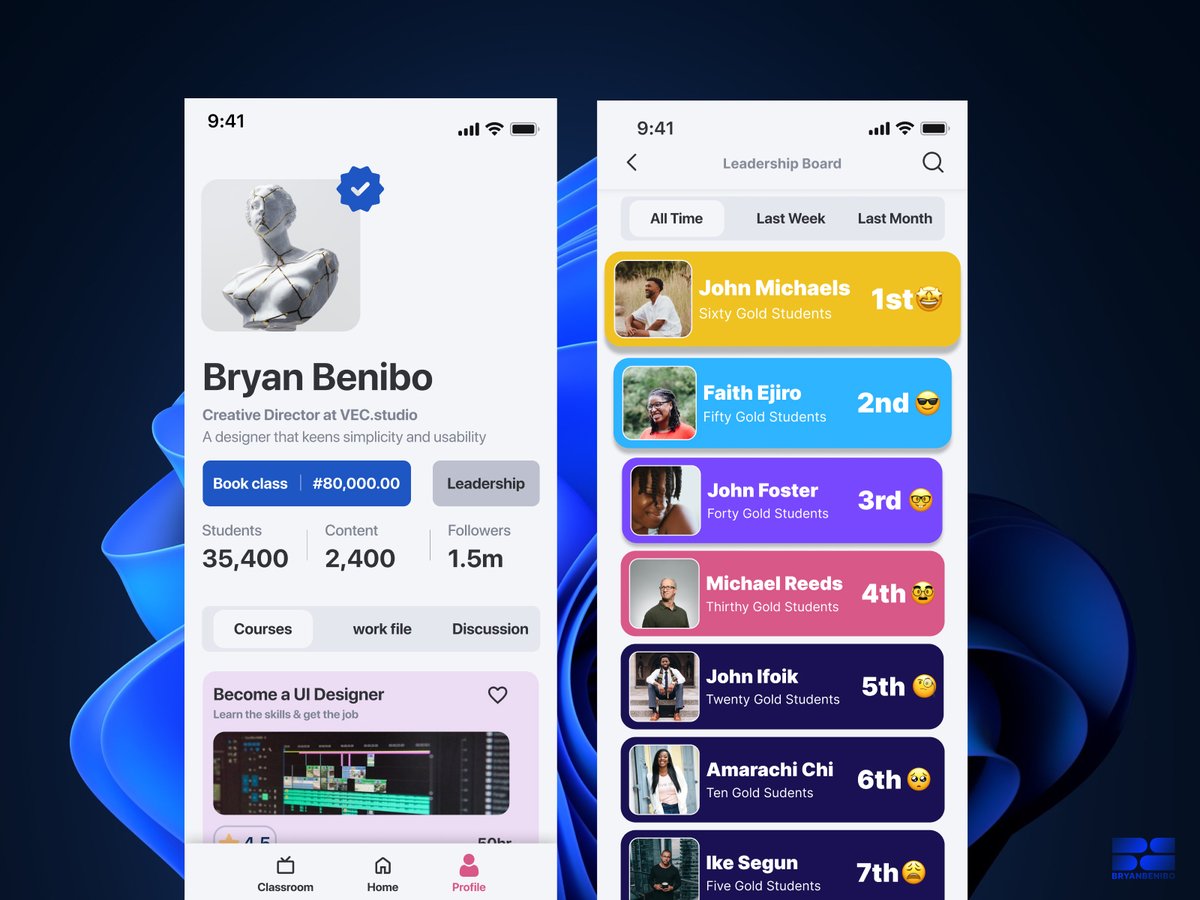 bryanbenibo's tweet photo. #DailyUI #100daychallenge.
Hint: Design a leaderboard. Mine is for a learning platform, Board for Instructors with the best student (quantity)
#019 #uidesign #uxdesigner #uxdesign #webdesign #ui #uiux #day019 https://t.co/G91TrqOHXj