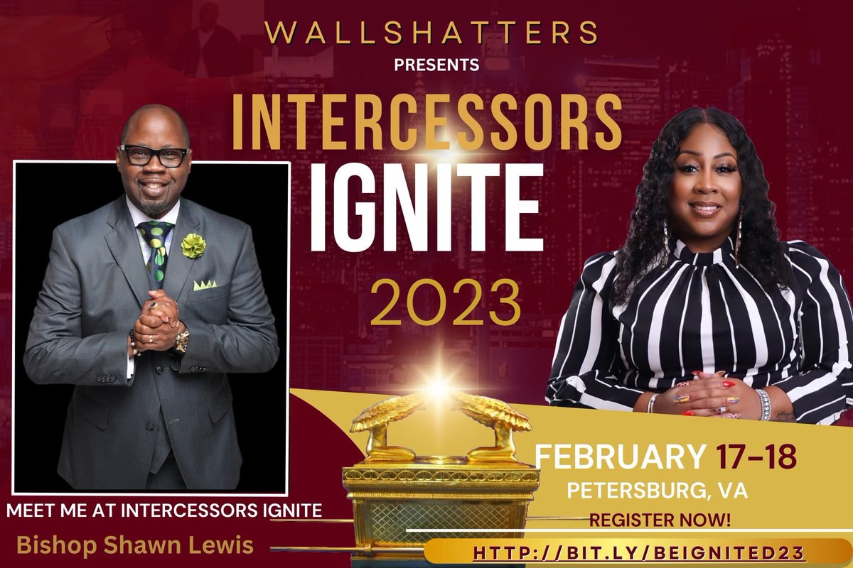 MinisterLaTBoyd's tweet image. Join us February 17th - 18th

Intercessors Ignite 2023 coming to Petersburg VA 

A Time of Intercession 

Prophetic Worship and Declaration through Demonstration…

Go ahead &amp;amp; Register TODAY and make plans to be in attendance: 

Register Today
bit.ly/BeIgnited23

#BeIgnited