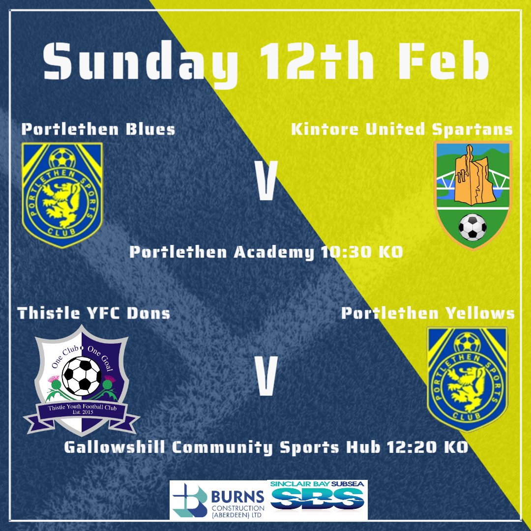 This weekends fixtures -
🔵at home against Kintore
🟡 away against Thistle
C'mon the Porty 🔵🟡⚽️