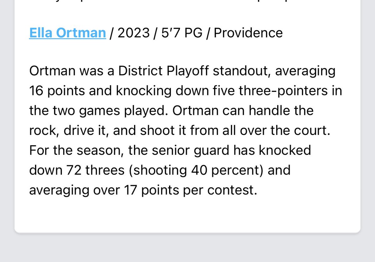 ella_ortman's tweet photo. Thanks so much for the write up and recognition! @GigiBistrow @hunterkeithl @1on1YourShotOn1 https://t.co/M1QYM80Px3