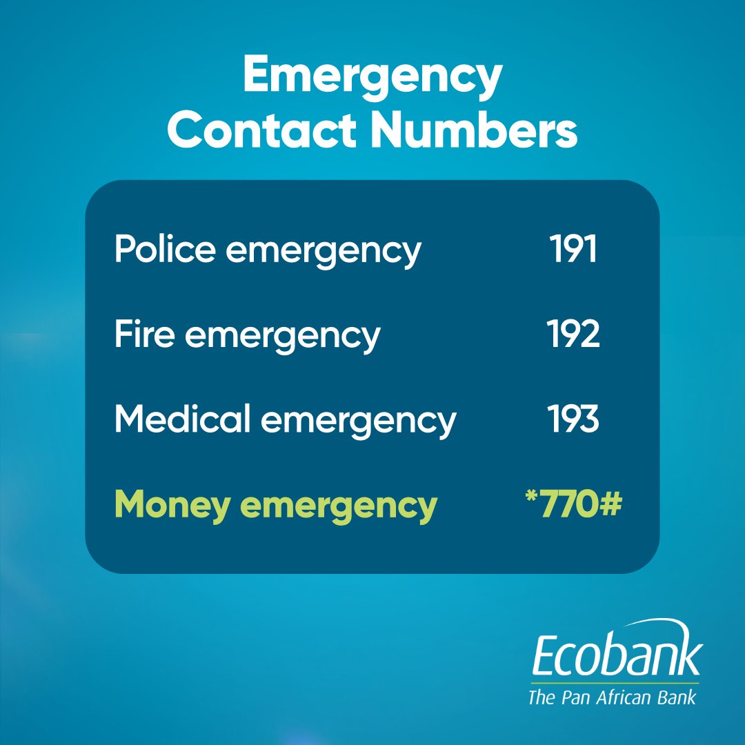 EcobankGhanaPLC's tweet photo. Remember, *770# is the only #MoneyEmergency number in Ghana now. Easy, fast and convenient banking at your fingertips! Just dial *770# and #ChopLife!
#dial770
#EcobankMobile
#ThePanAfricanBank https://t.co/Af92CREGoU