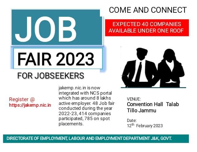 Information & PR, Kishtwar (@dickishtwar) on Twitter photo Mega Job fair is scheduled to be held on 12th Feb 2023 at Convention Hall Talab Tillo Jammu. All Job seekers and Employers of District are requested to attend the same on the said venue.
For registration pls visit. jakemp.nic.in
forms.gle/xuaVSjB5SvHV4V…
<a href="/diprjk/">Information & PR, J&K</a> Mega Job fair is scheduled to be held on 12th Feb 2023 at Convention Hall Talab Tillo Jammu. All Job seekers and Employers of District are requested to attend the same on the said venue.
For registration pls visit. jakemp.nic.in
forms.gle/xuaVSjB5SvHV4V…
<a href="/diprjk/">Information & PR, J&K</a>