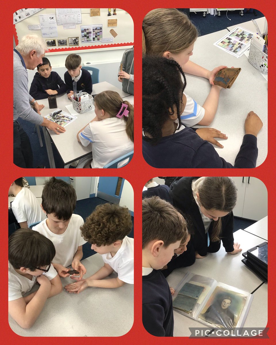 Year6A's tweet photo. A brilliant afternoon with Miss Leah’s dad Paul, who shared stories of his father who fought in WW2 and allowed us to see some of the artefacts he gained at war! @MRPA_History https://t.co/rQ1yU5bsL0