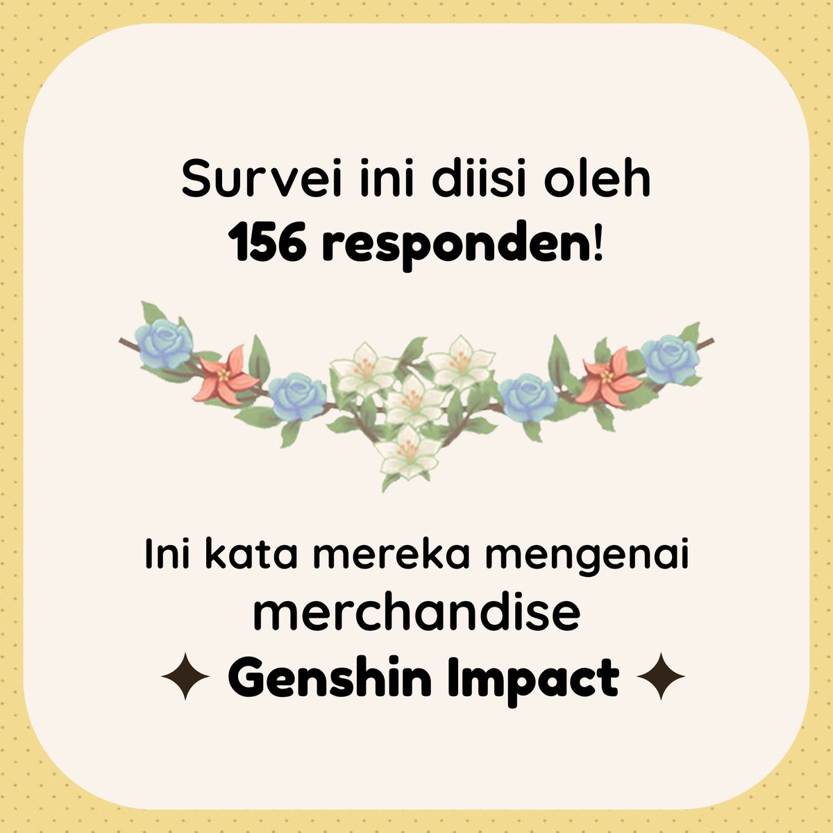 clownect_'s tweet photo. ✨ GENSHIN SURVEY RESULTS ✨

𝗣𝗮𝗿𝘁 𝟭 - 𝗝𝗲𝗻𝗶�� &amp; 𝗛𝗮𝗿𝗴𝗮 𝗠𝗲𝗿𝗰𝗵

Berdasarkan 156 responden, berikut adalah preferensi jenis dan harga merch!

#GenshinImpact #MerchSurvey #原神 https://t.co/va8RlpNLje