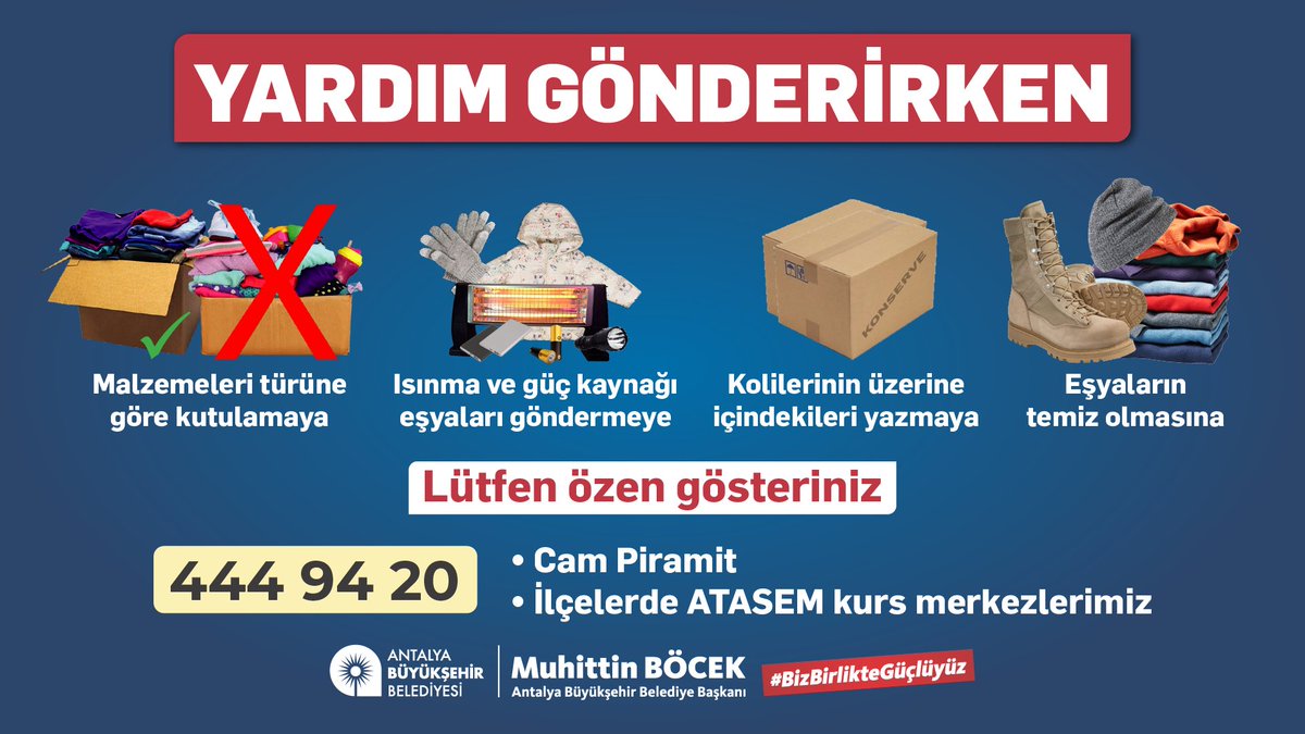 ANTALYABB's tweet photo. 🛎️ Deprem bölgelerine yardım gönderirken mutlaka dikkat etmemiz gerekenler. Lütfen özen gösterelim. https://t.co/Bjg49TXX8T