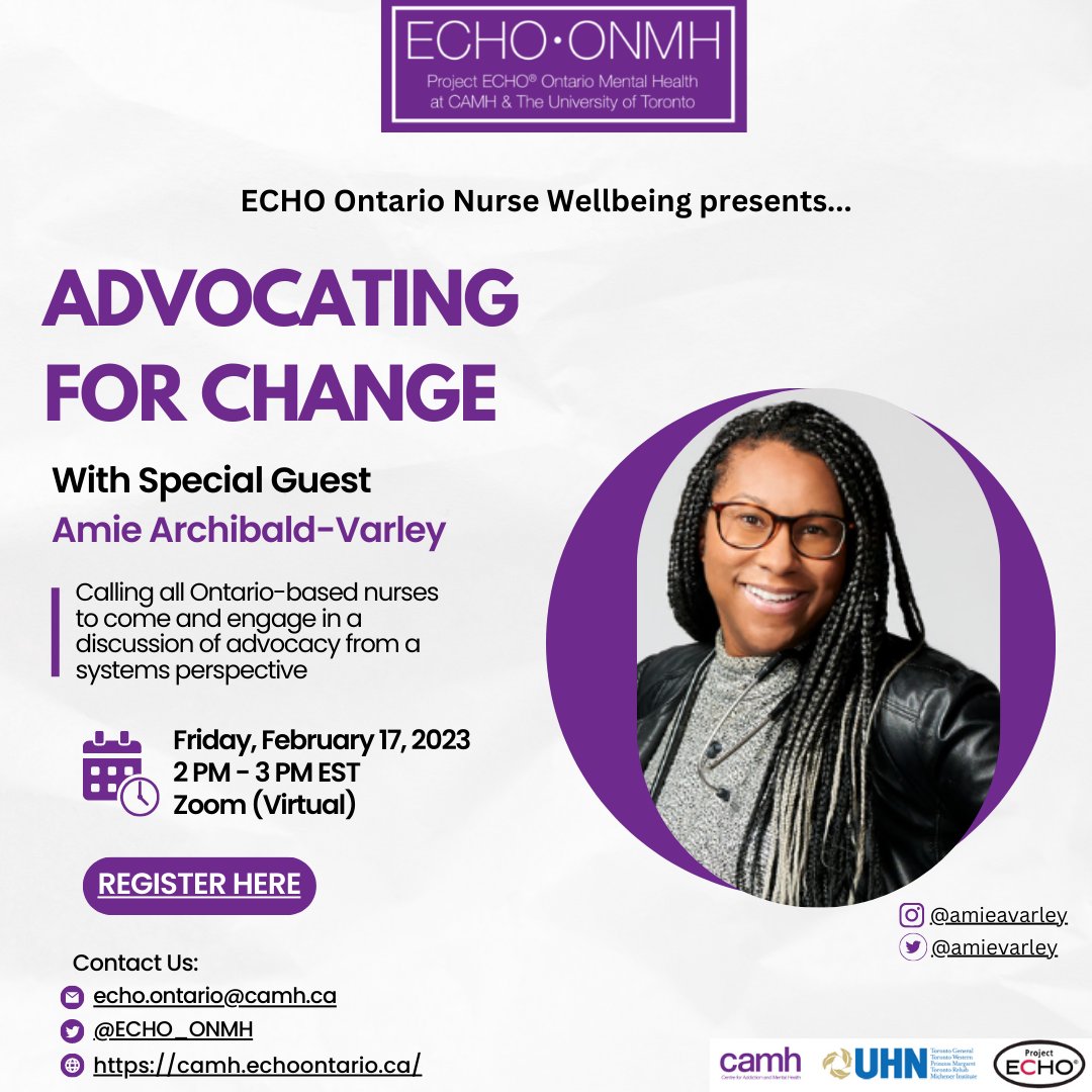 ECHO Ontario Mental Health (@echo_onmh) on Twitter photo Calling all Ontario-based nurses to join us in a discussion on advocating for change with guest speaker <a href="/AmieVarley/">Amie Archibald-Varley</a>! Click here to register --> edc.camhx.ca/redcap/surveys… Calling all Ontario-based nurses to join us in a discussion on advocating for change with guest speaker <a href="/AmieVarley/">Amie Archibald-Varley</a>! Click here to register --> edc.camhx.ca/redcap/surveys…