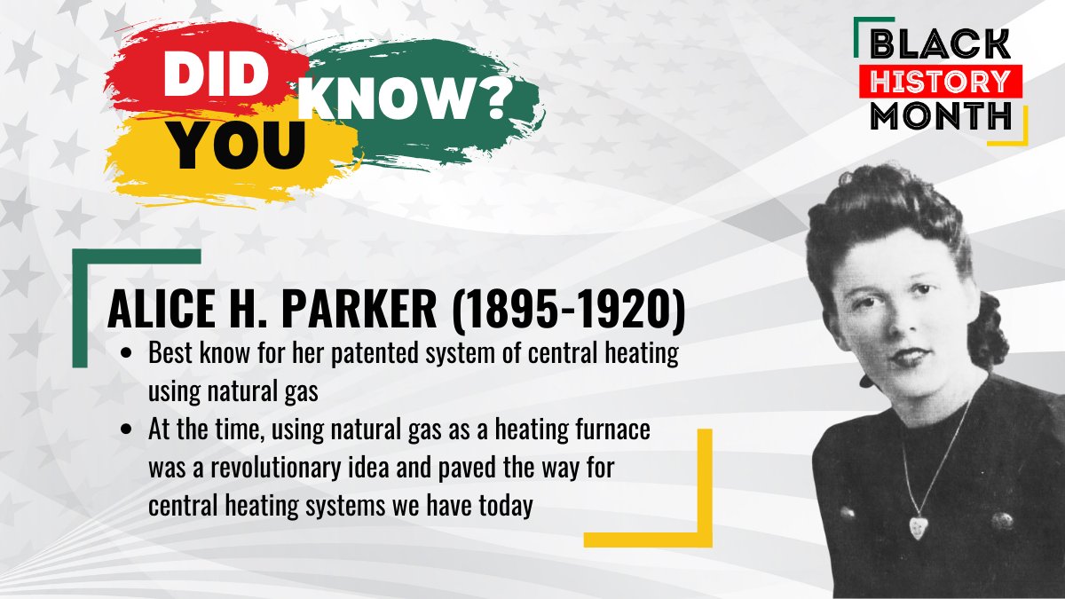 PMAGetsIt's tweet photo. Did you know an African American woman invented one of the first central heating systems using natural gas? Alice H. Parker patented the idea in 1919. #BlackHistoryMonth https://t.co/q9qy3jvykD