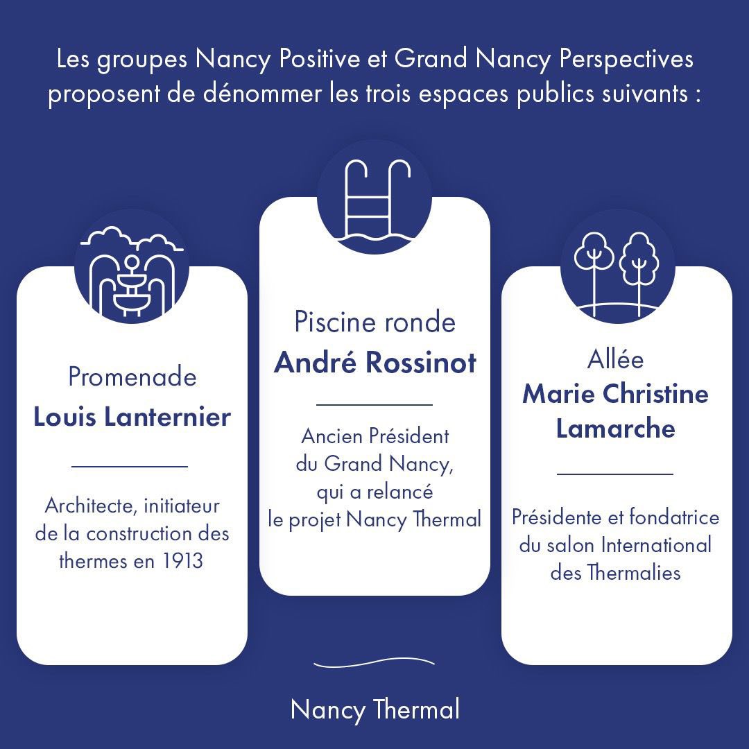 C’est une grande fierté pour moi d’avoir défendu le projet Nancy Thermal. Je fais aujourd'hui des propositions de dénomination, signe de reconnaissance envers les personnalités qui ont promu le thermalisme à Nancy. Découvrez les ⬇️
<a href="/NancyPositive/">Nancy Positive</a> <a href="/GNyPerspectives/">Grand Nancy Perspectives</a>