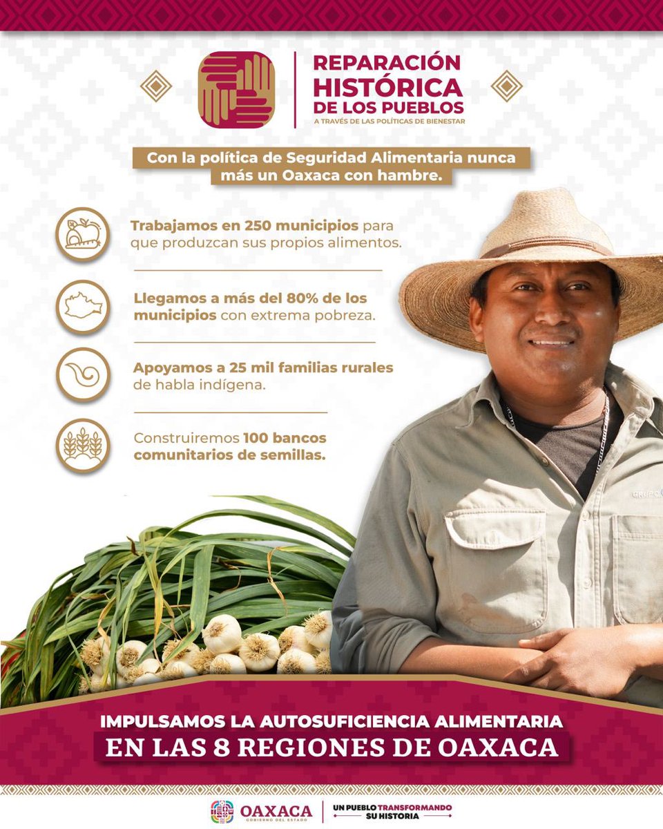 En nuestro gobierno impulsamos la autosuficiencia alimentaria, como parte de la Reparación Histórica de los Pueblos, un eje estratégico con el que vamos a beneficiar a las familias oaxaqueñas. #ReparaciónHistóricaDeLosPueblos