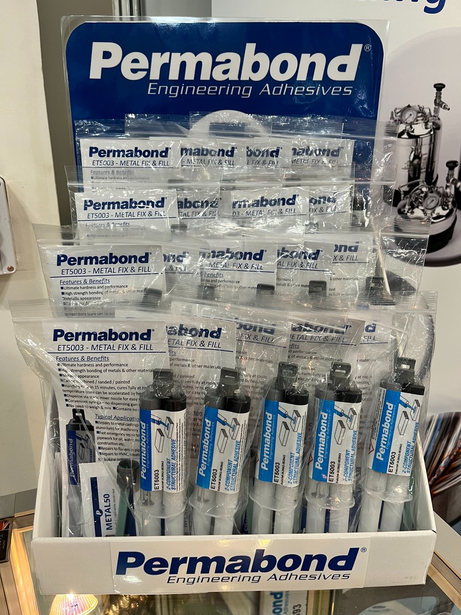 New Permabond ET5003 metal repair adhesive &amp; filler in handy syringes - no gun required! Come and grab a sample from our stand at #southernmanufacturing. Stand A165 right by the entrance/exit!  Click here for TDS permabond.com/wp-content/upl…
#southern23 #southmanf #metal #metalfiller