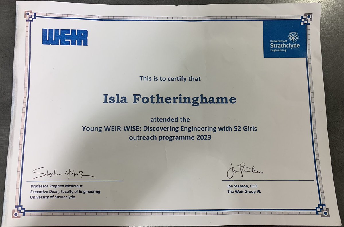 Phys_KinrossHS's tweet image. Congratulations to Isla for participating in the Young WEIR-WISE programme at the University of Strathclyde @UniStrathclyde