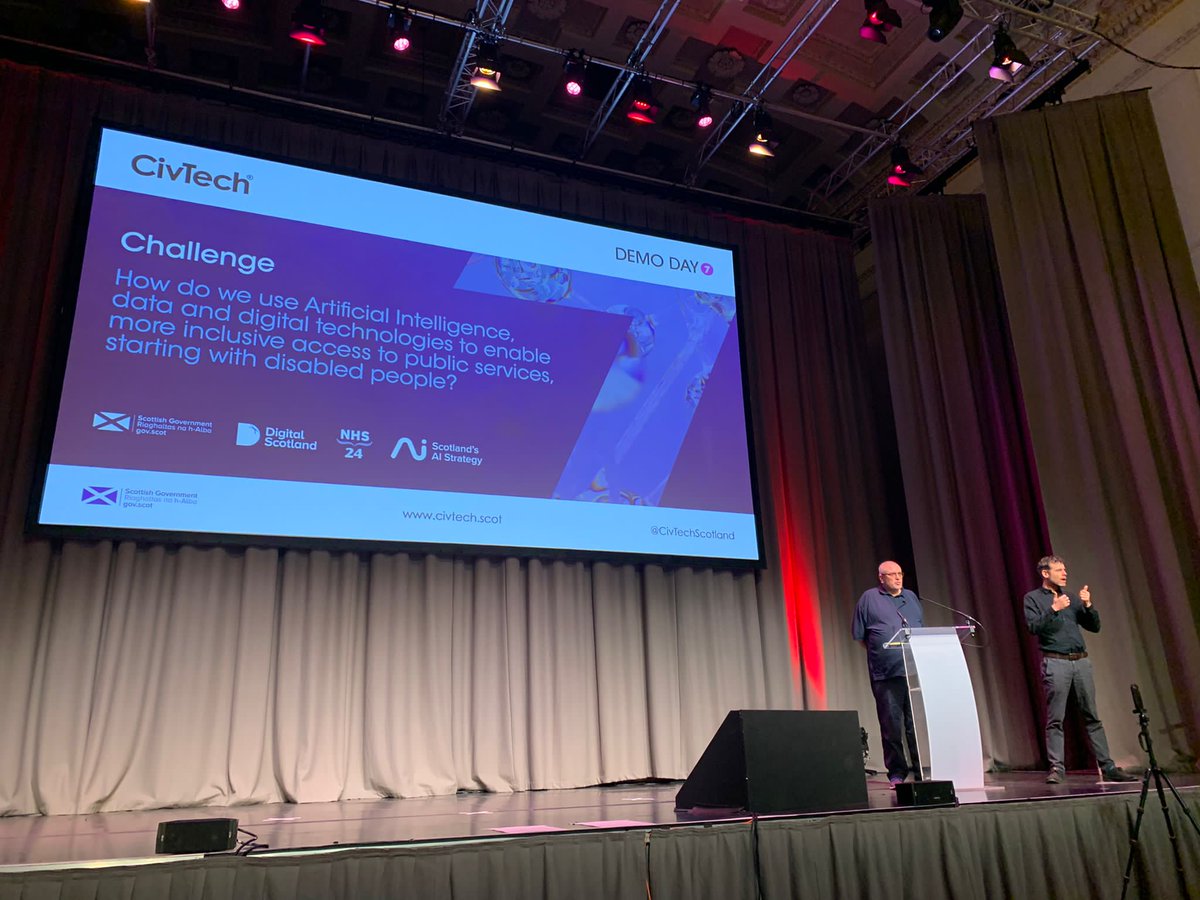 Francis7Santos's tweet image. David Morrison @NHS24 and  @GillJora outlining challenge 7.6 and @connectingunow #CivTech7   #DemoDay7 #TechForGood