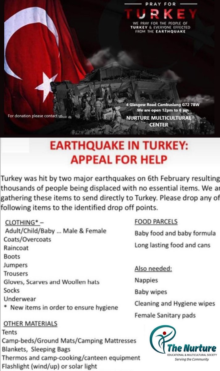 Nurture_Society's tweet photo. The aid campaign for Turkey stared in Nurture 
@CambuslangCC @scotrefcouncil @EKRuthCambusPol @RutherglenRef https://t.co/15PX0qlz3j