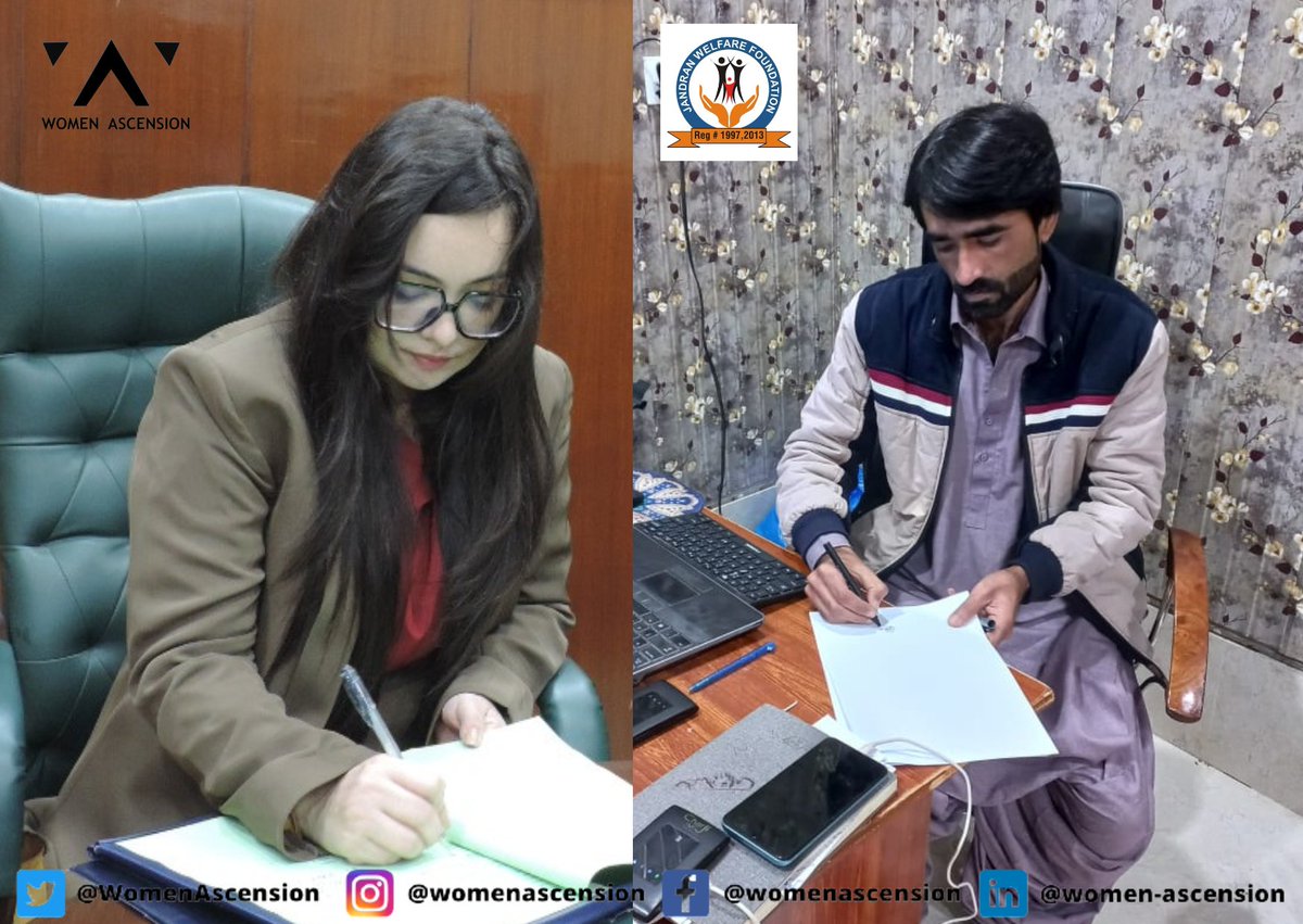 WomenAscension's tweet photo. MoU Signing Ceremony between Women Ascension and Jandran Welfare Foundation (JWF).
#Women #Empowerment #Inpower #Leadership #CapacityBuiding #Humanity #SDG #Support #Community #Networking #NonProfit #Training #Development #Mentoring #Pakistan #Global #JWF #WomenAscension #Global https://t.co/BT10qm9MN0