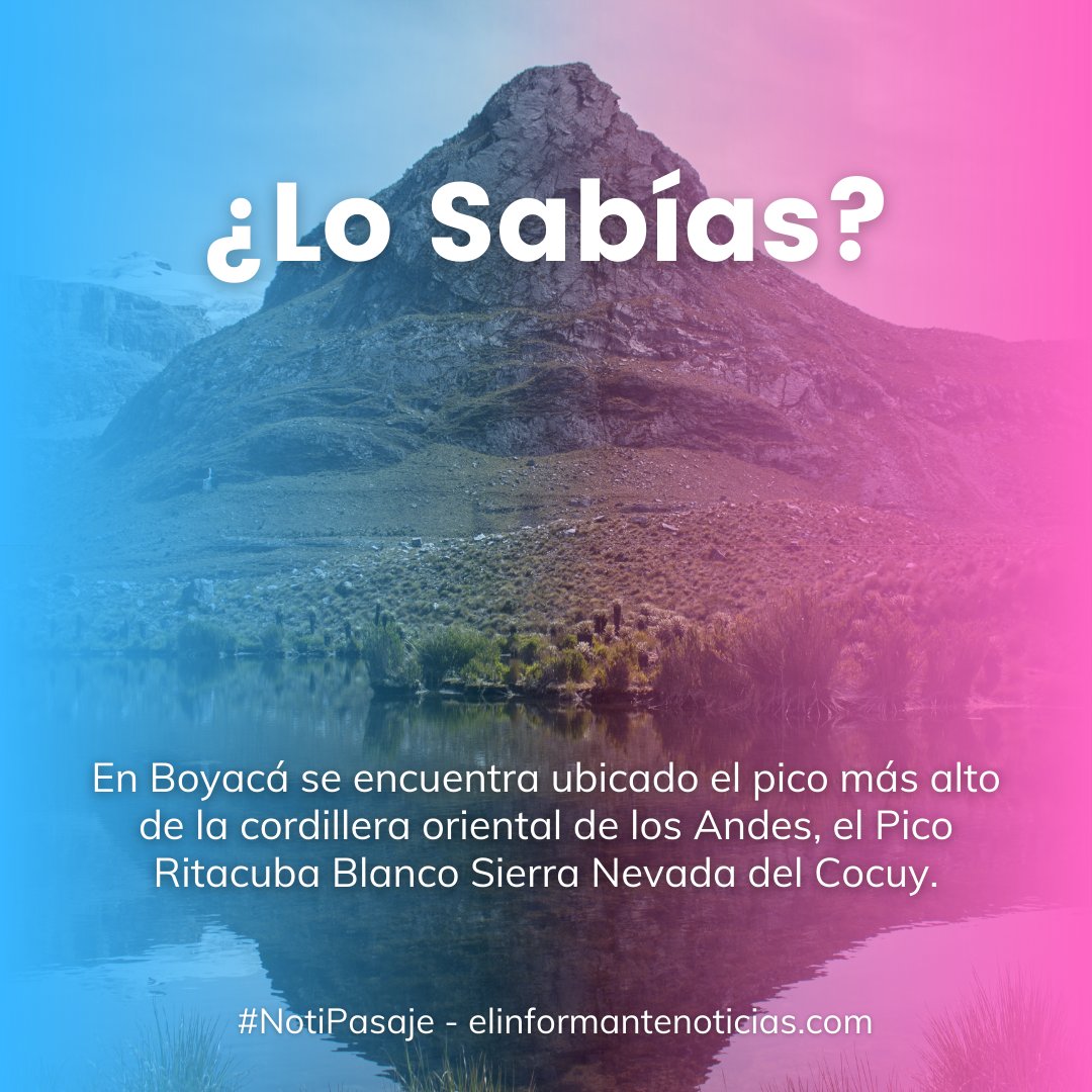 pasaje_solano's tweet photo. ¿Lo sabías?

En Boyacá se encuentra ubicado el pico más alto de la cordillera oriental de los Andes, el Pico Ritacuba Blanco Sierra Nevada del Cocuy.

 #NotiPasaje - Tomado de https://t.co/5RUHS81UtY https://t.co/lrkWxUAwd6